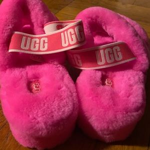 Ugg- Hot Pink Furry Double Strap Slippers
